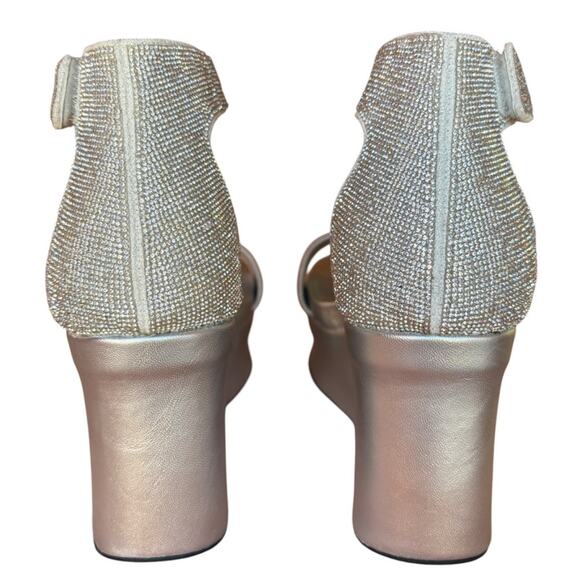 OTBT Status Wedge Rhinestone Covered Metallic Silver Platform Sandals size 9.5 - Picture 4 of 16